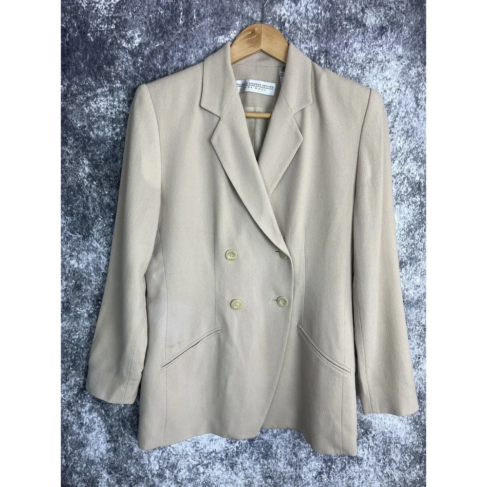 Valerie Stevens Jacket Womens 2 P Wool‎ Beige Blazer Office Work Weekend preppy